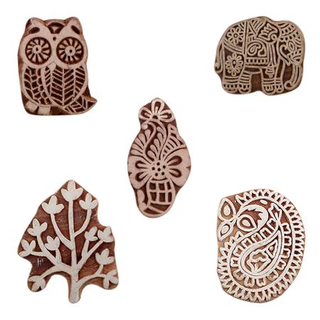 Set of 5 Piece New Mix Wooden Printing Blocks